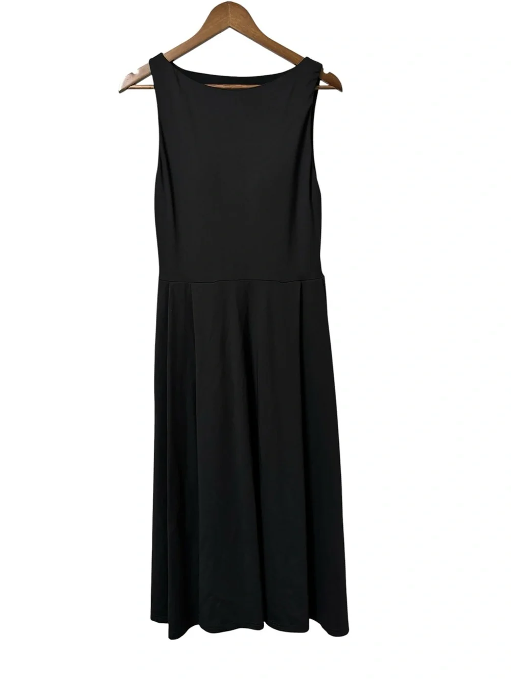 OGL Black sleeveless bamboo sculpting stretch ponte boatneck chic midi dress L
